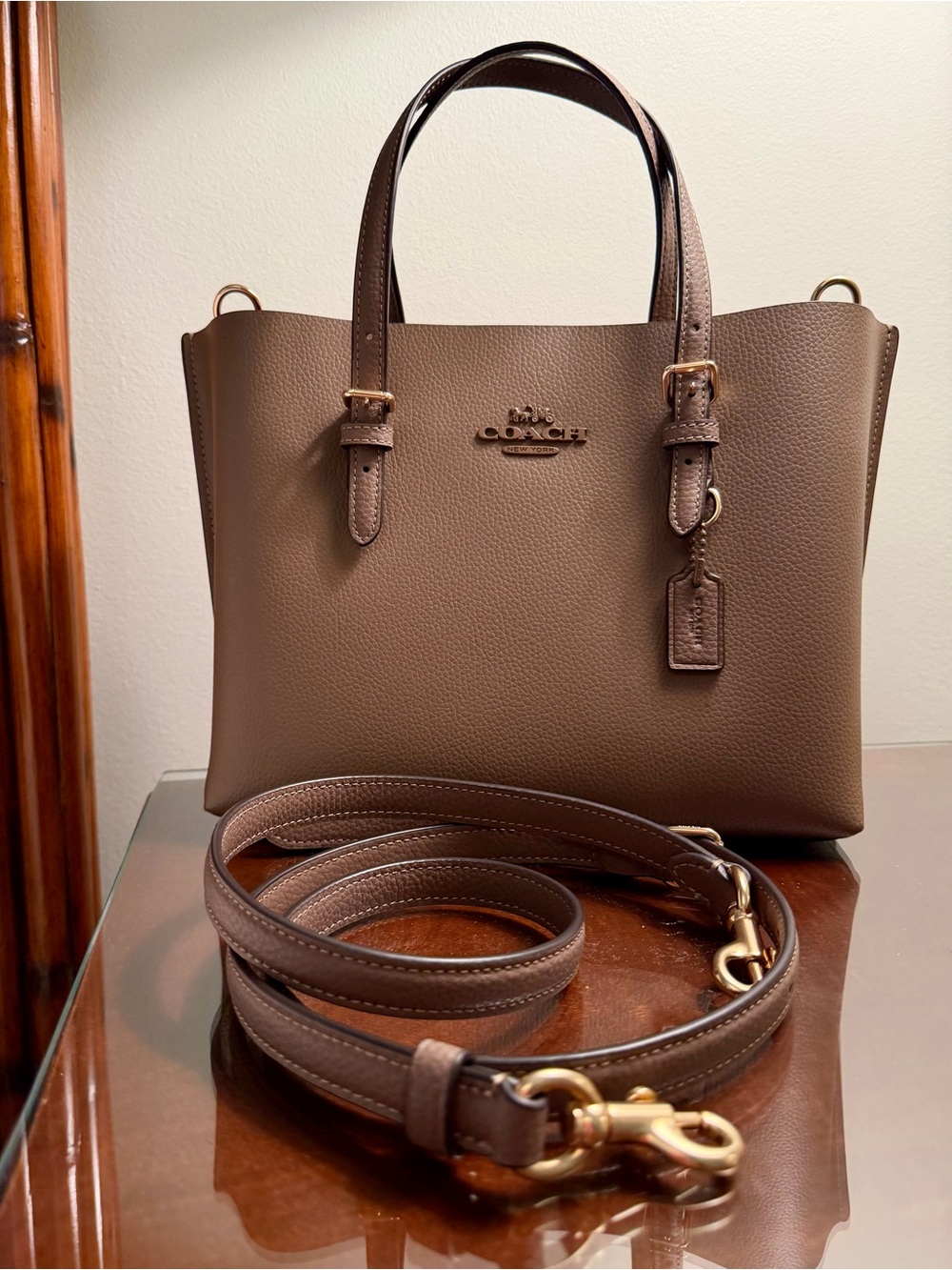 Coach Taupe Pebble Leather Tote with Two Way Removable Strap